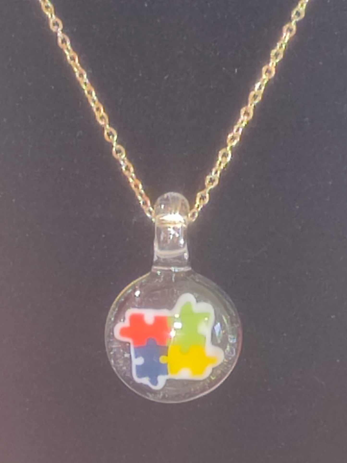 Autism Awareness Puzzle Piece Glass Pendant Necklace - by Christian Meehan