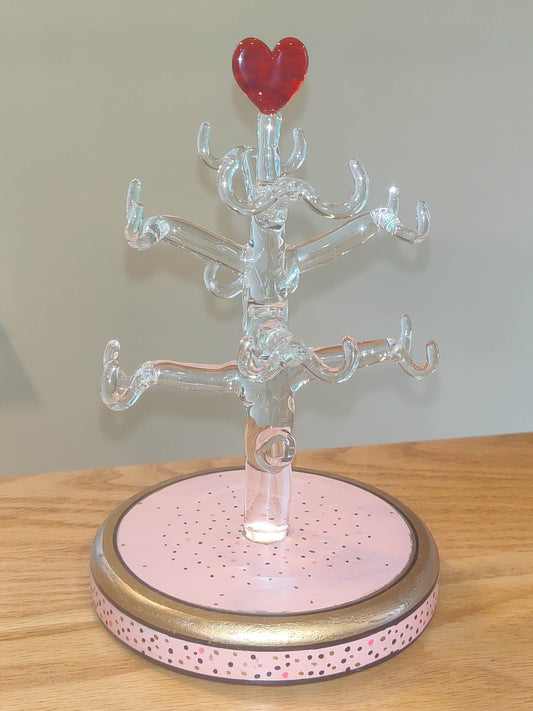 Handmade Clear Glass Earring Tree with Red Heart - by Christian Meehan.