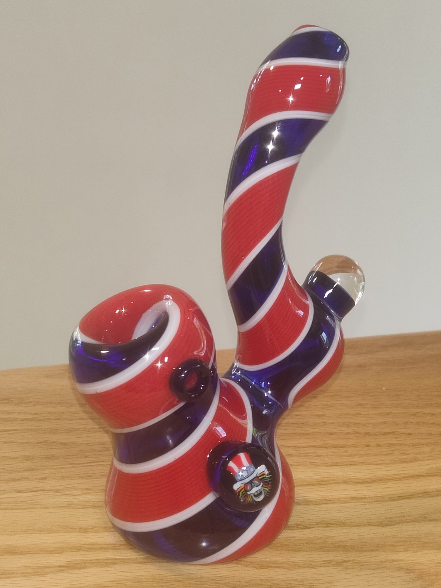Grateful Dead pipe Jerry Garcia steal your face Americana patriotic USA stand up "squatlock" sherlock pipe. By Christian Meehan. Signed 2025