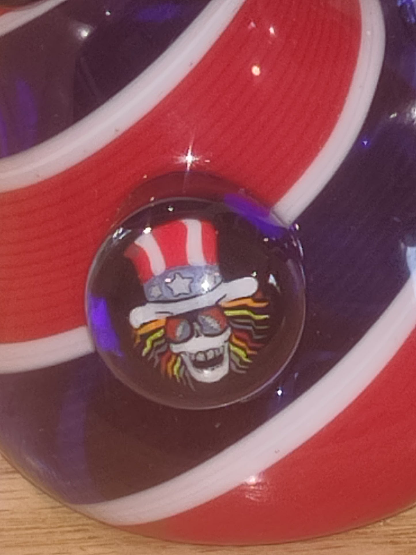 Grateful Dead pipe Jerry Garcia steal your face Americana patriotic USA stand up "squatlock" sherlock pipe. By Christian Meehan. Signed 2025