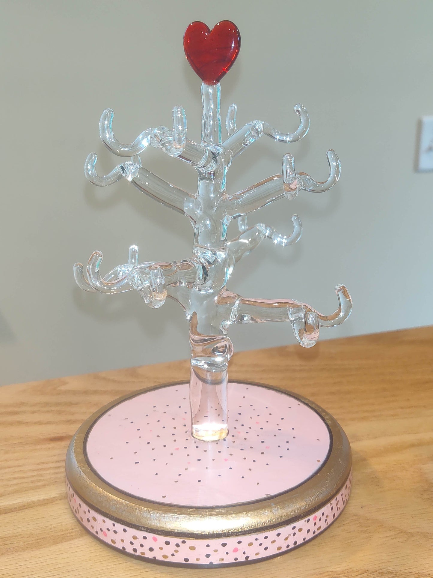 Handmade Clear Glass Earring Tree with Red Heart - by Christian Meehan.