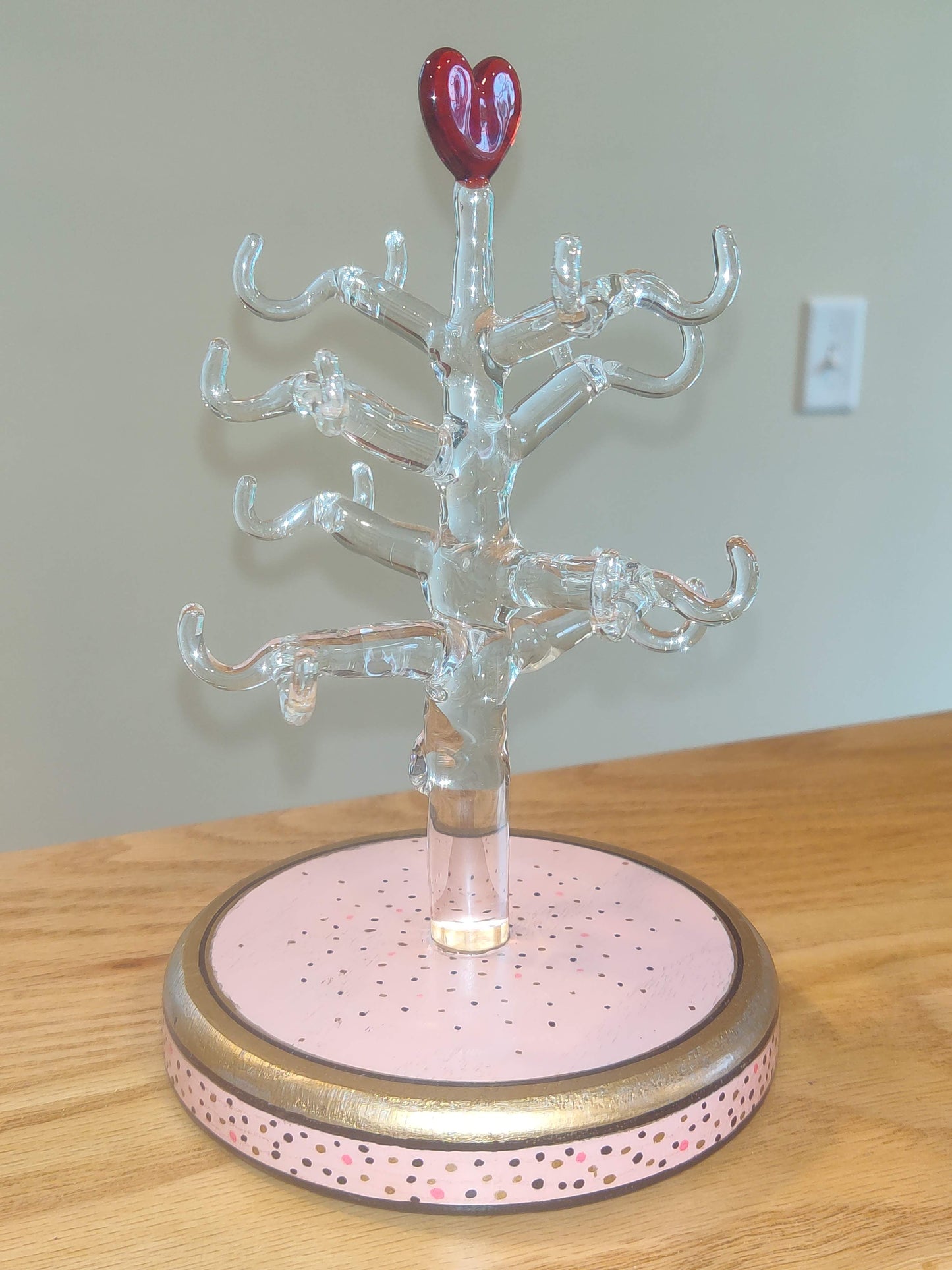 Handmade Clear Glass Earring Tree with Red Heart - by Christian Meehan.